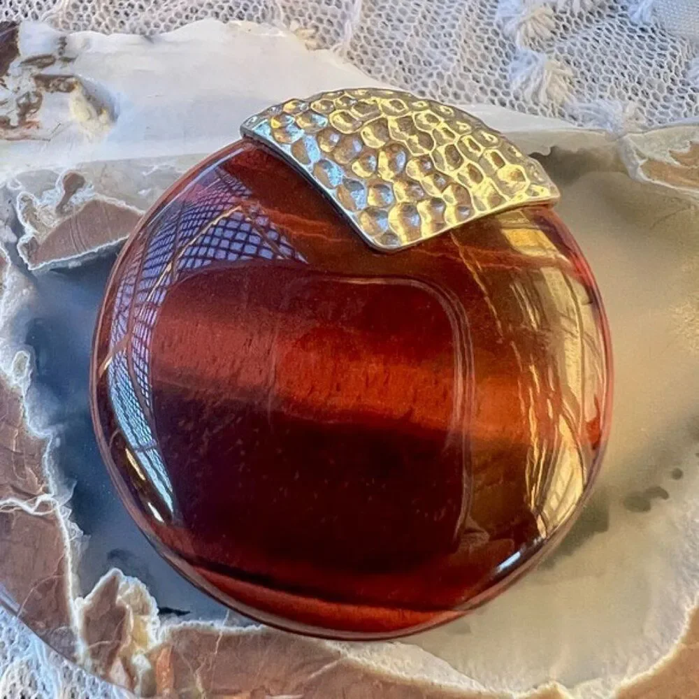 Vintage Whitney Kelly Large Red Tiger Eye & Sterling Pendant Necklace